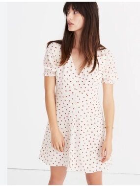 madewell silk clover button-front dress in fresh strawberries size 8
